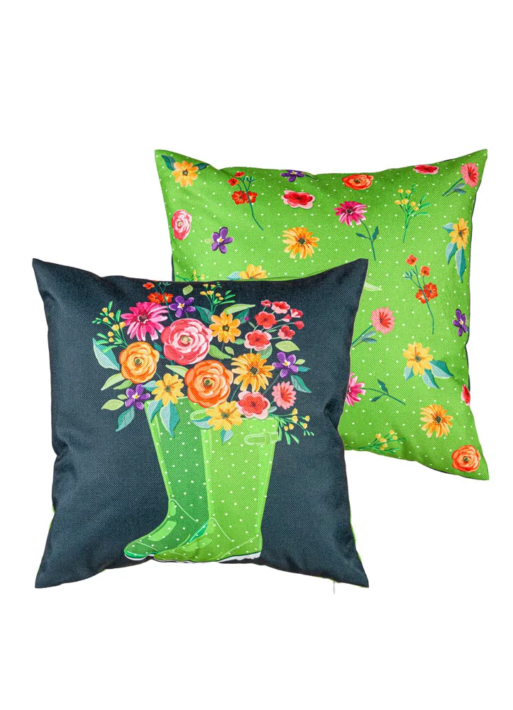 Welcome Spring Rain Boots Pillow Cover by Evergreen