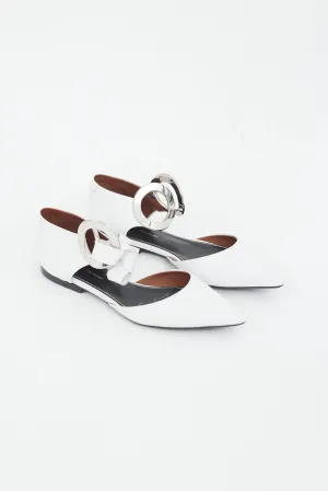 White & Silver Grommet D'Orsay Flat