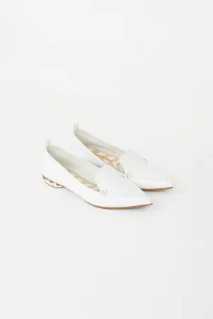 White Leather Pointed Toe Flat