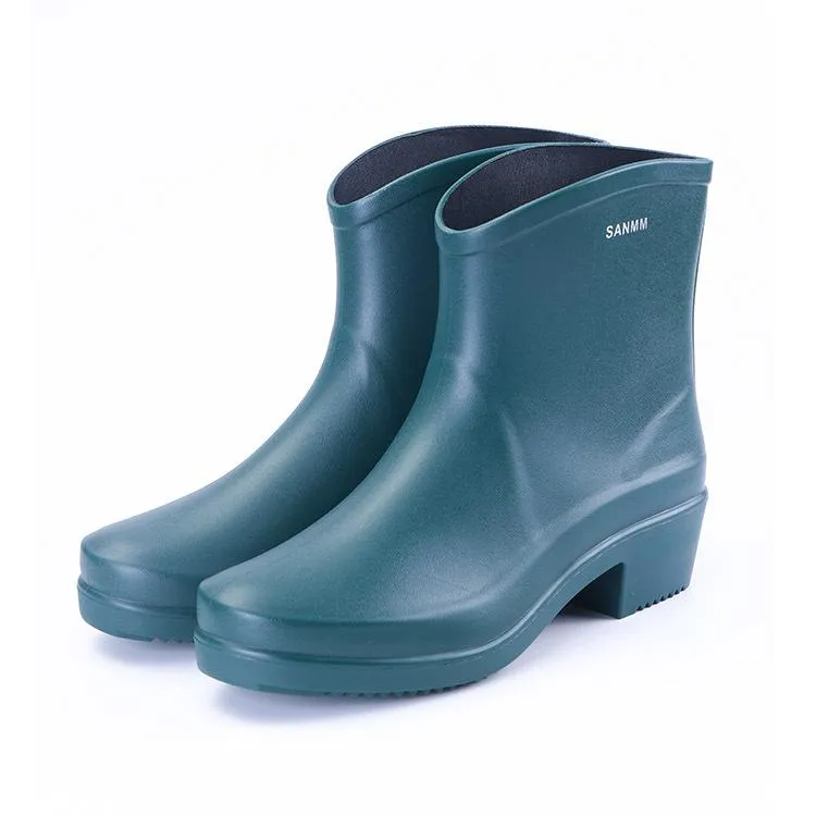 Women chunky heel platform slip on short rain boots