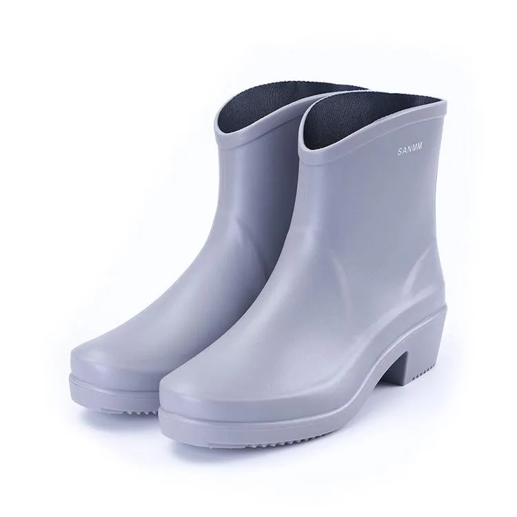 Women chunky heel platform slip on short rain boots