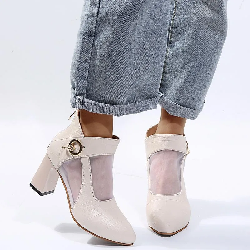 Women fashion metal buckle block heel sexy boots