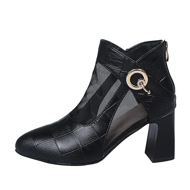 Women fashion metal buckle block heel sexy boots