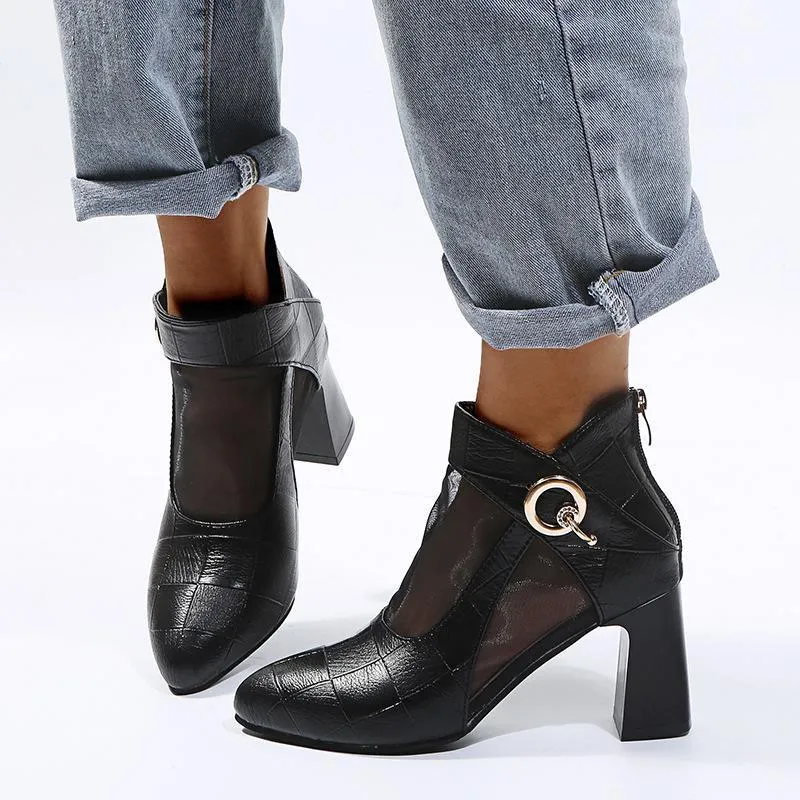 Women fashion metal buckle block heel sexy boots