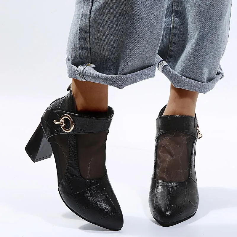 Women fashion metal buckle block heel sexy boots