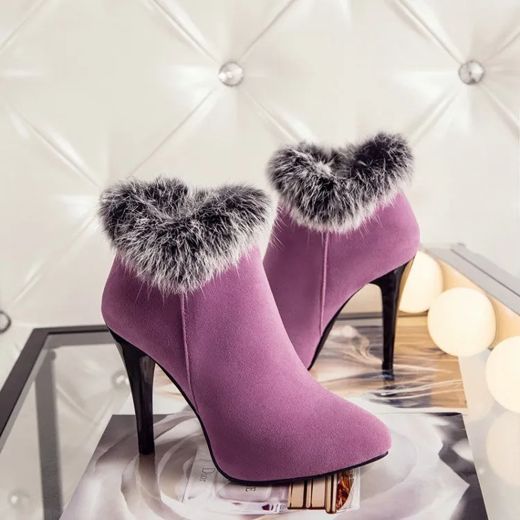 Women Furry Stiletto High Heel Ankle Boots