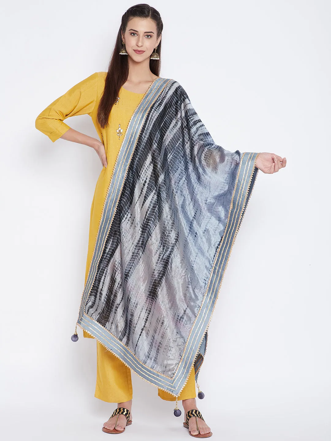 Women Grey Tie & Dye Gotta Patti Dupatta