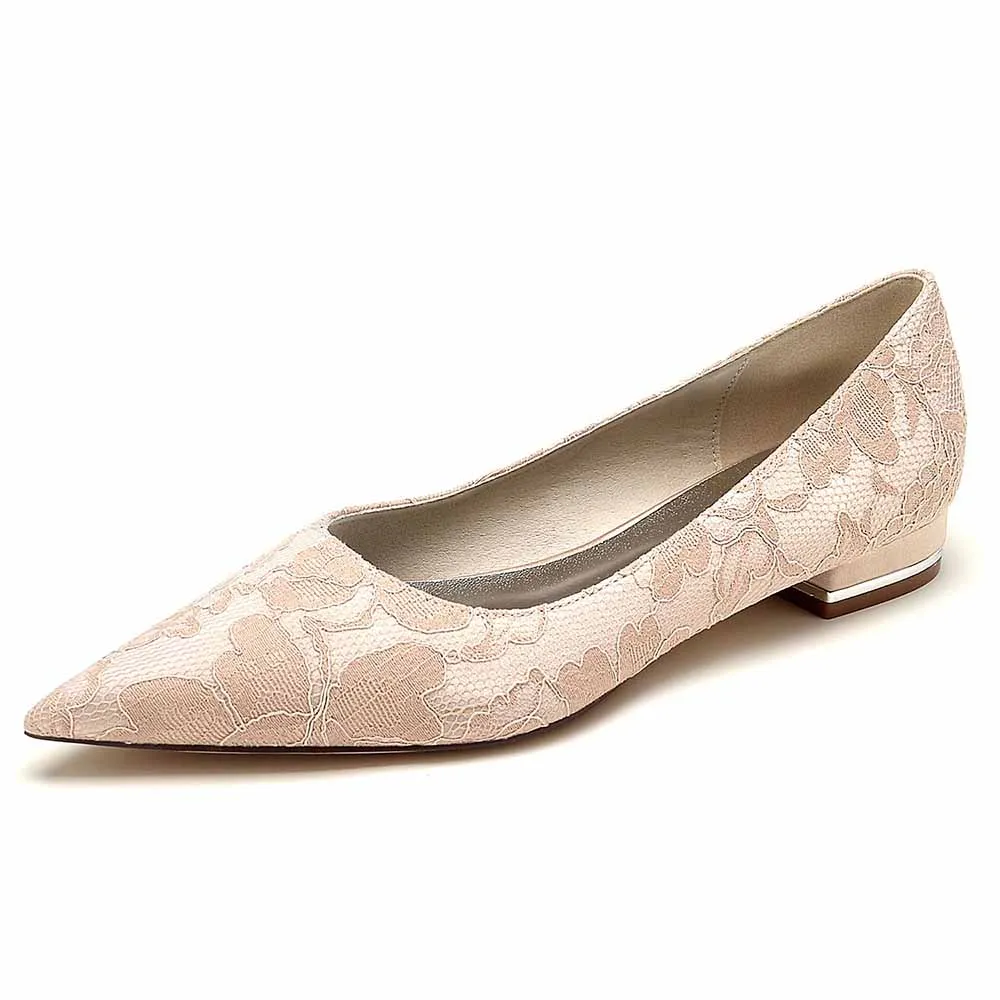 Women Lace Pointed Toe Bridal Flats Wedding Shoes