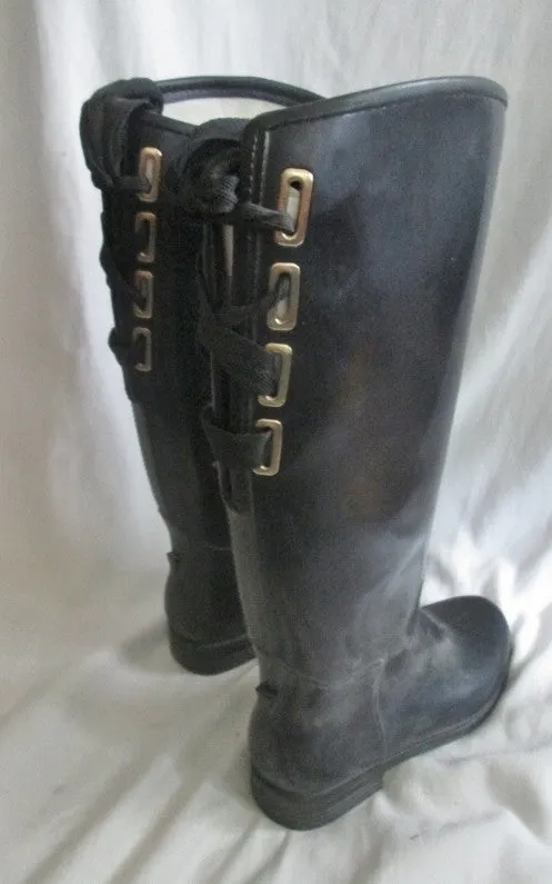 Womens DAV Gumboots Steampunk Wellies Rain Boots Rainboots BLACK 8 Foul Weather