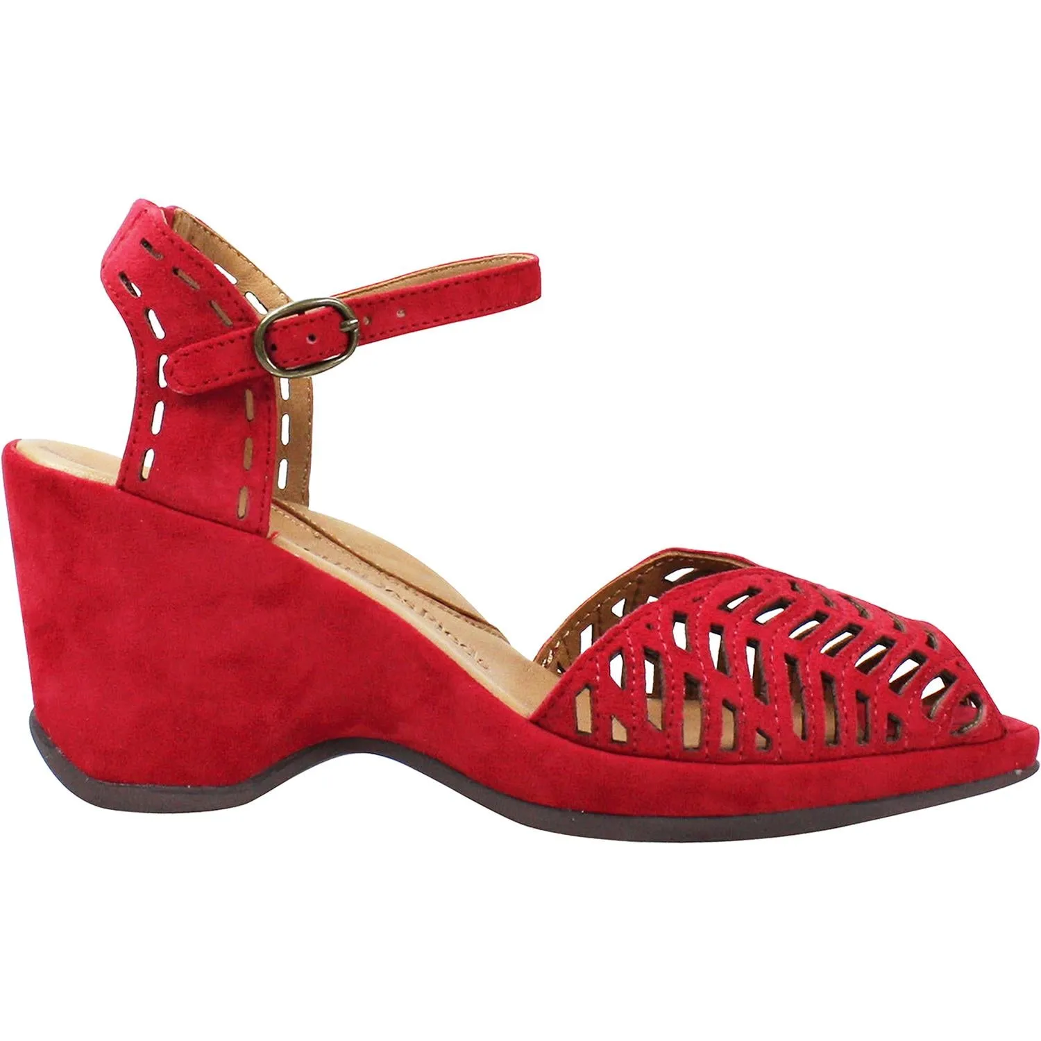 Women's L'Amour Des Pieds Oanez Bright Red Kid Suede