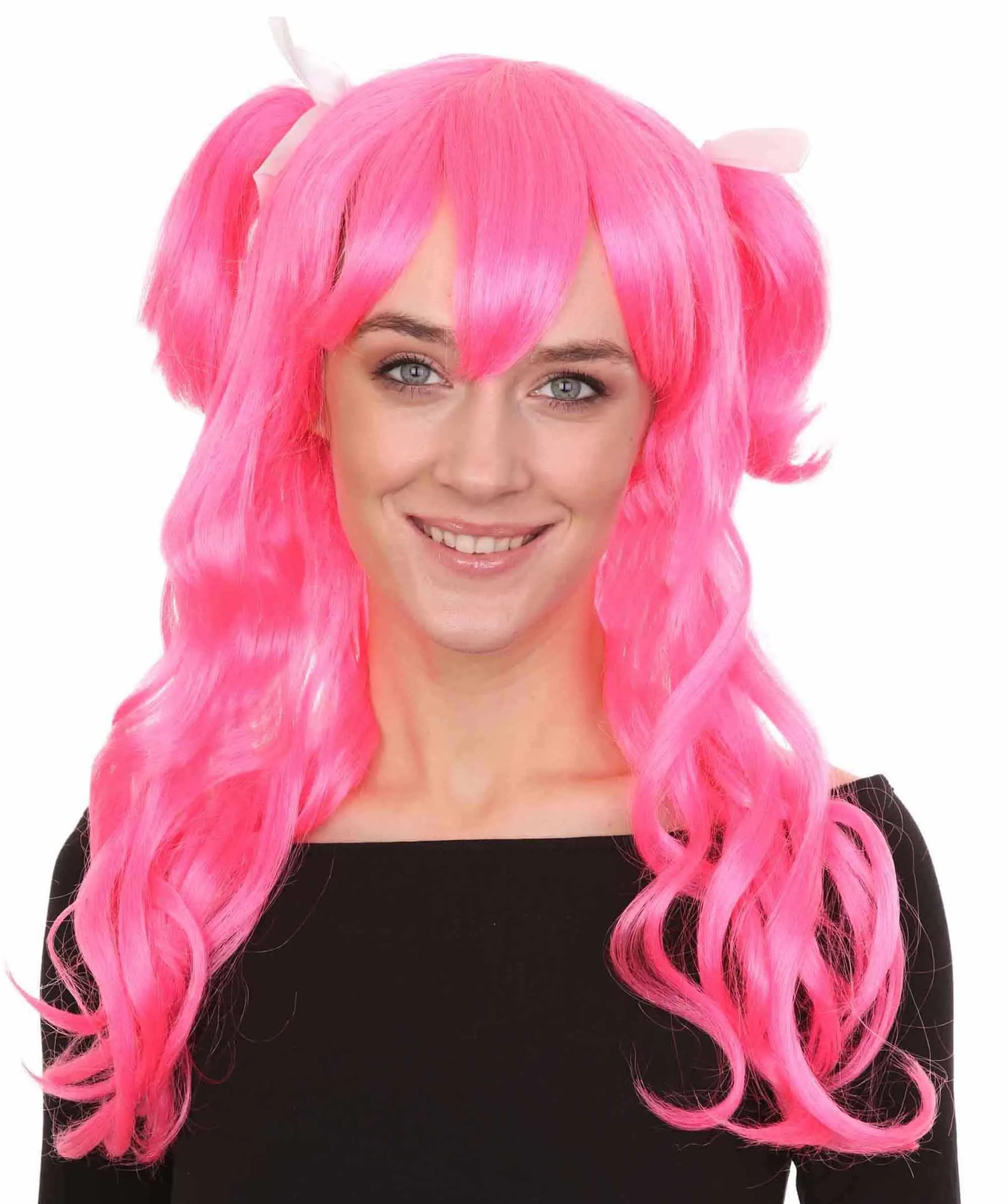 Womens Long Pink Pigtails Character Cosplay Halloween Wig | Premium Breathable Capless Cap