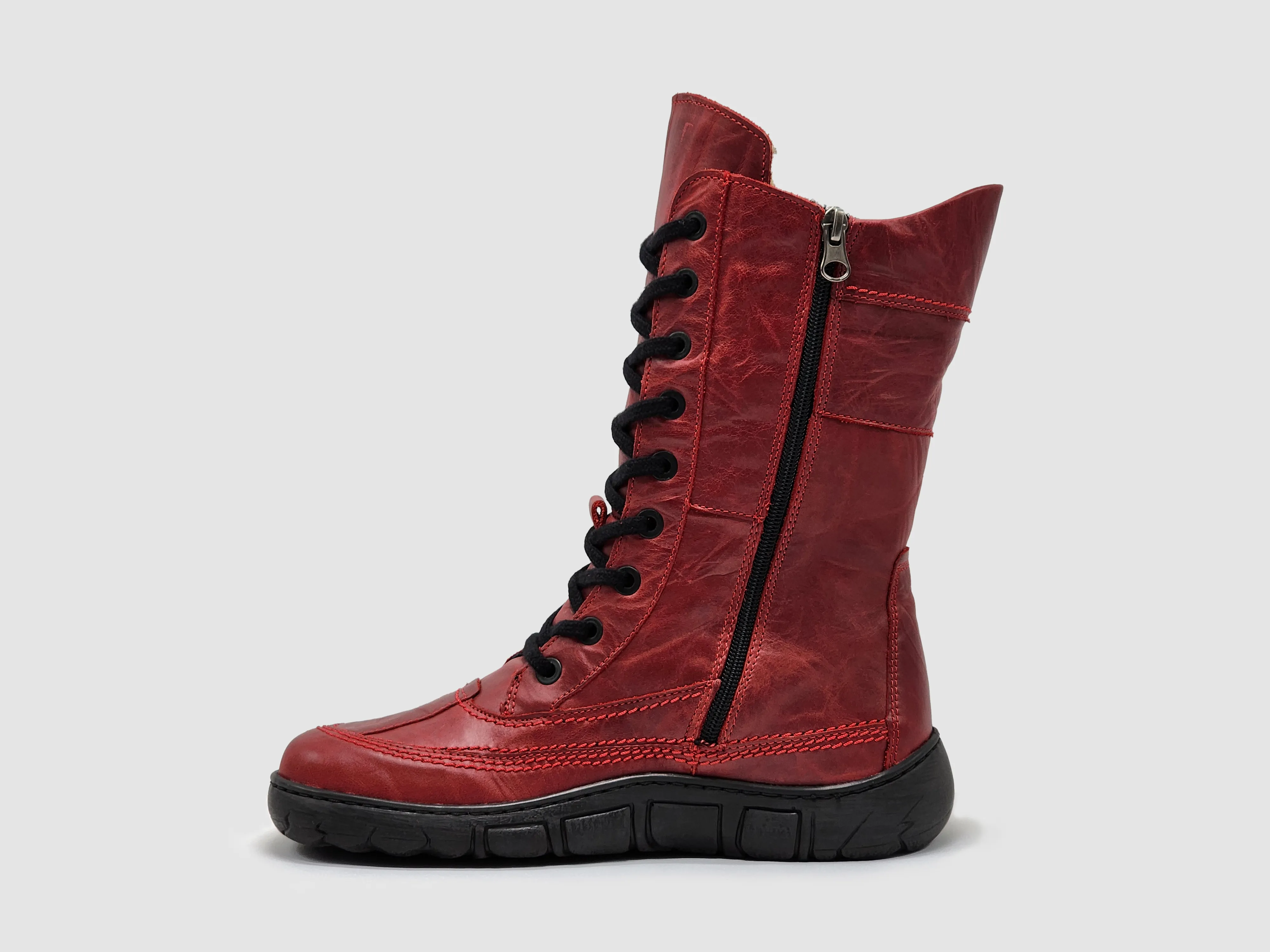 Women’s Original Tall Thick Wool-Lined Zip-Up Leather Boots - Red