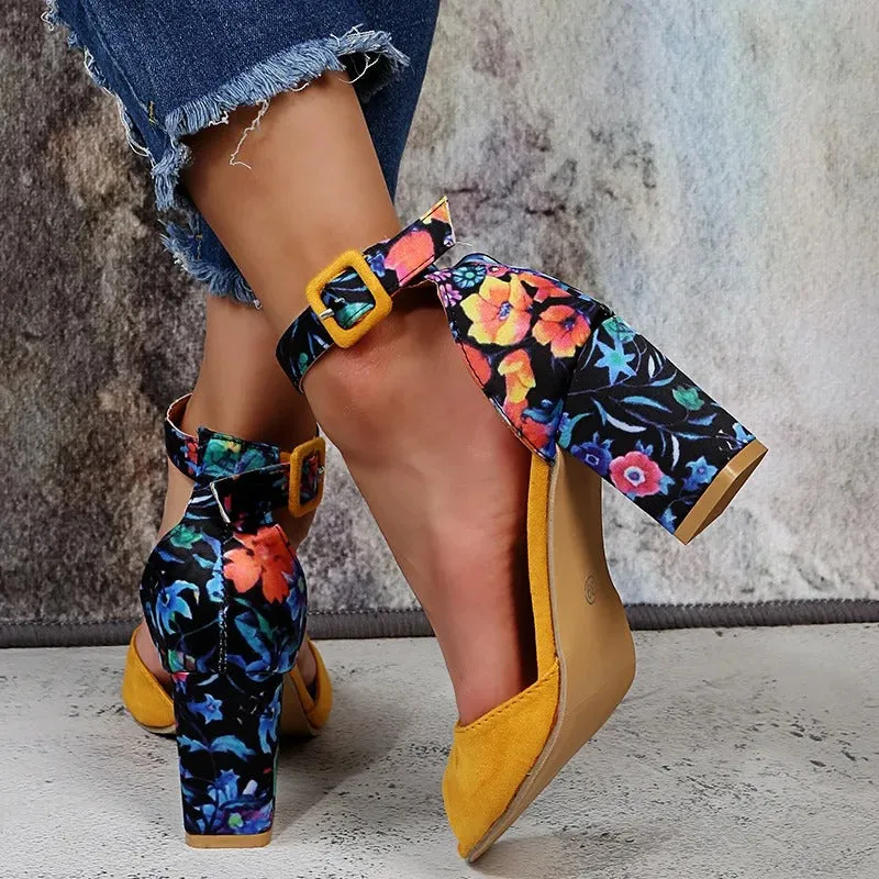 Women's Summer Floral Pattern High Heels Peep Toe Sandals