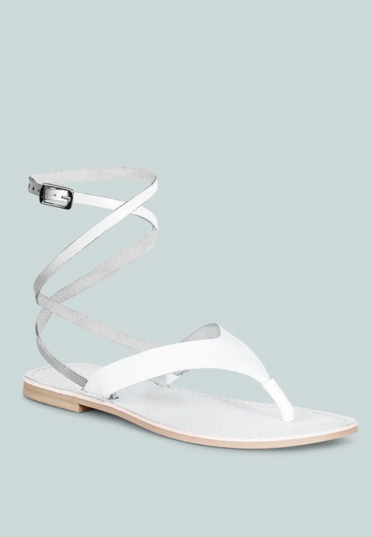 WRAP-UP Tie around White Flat Sandals