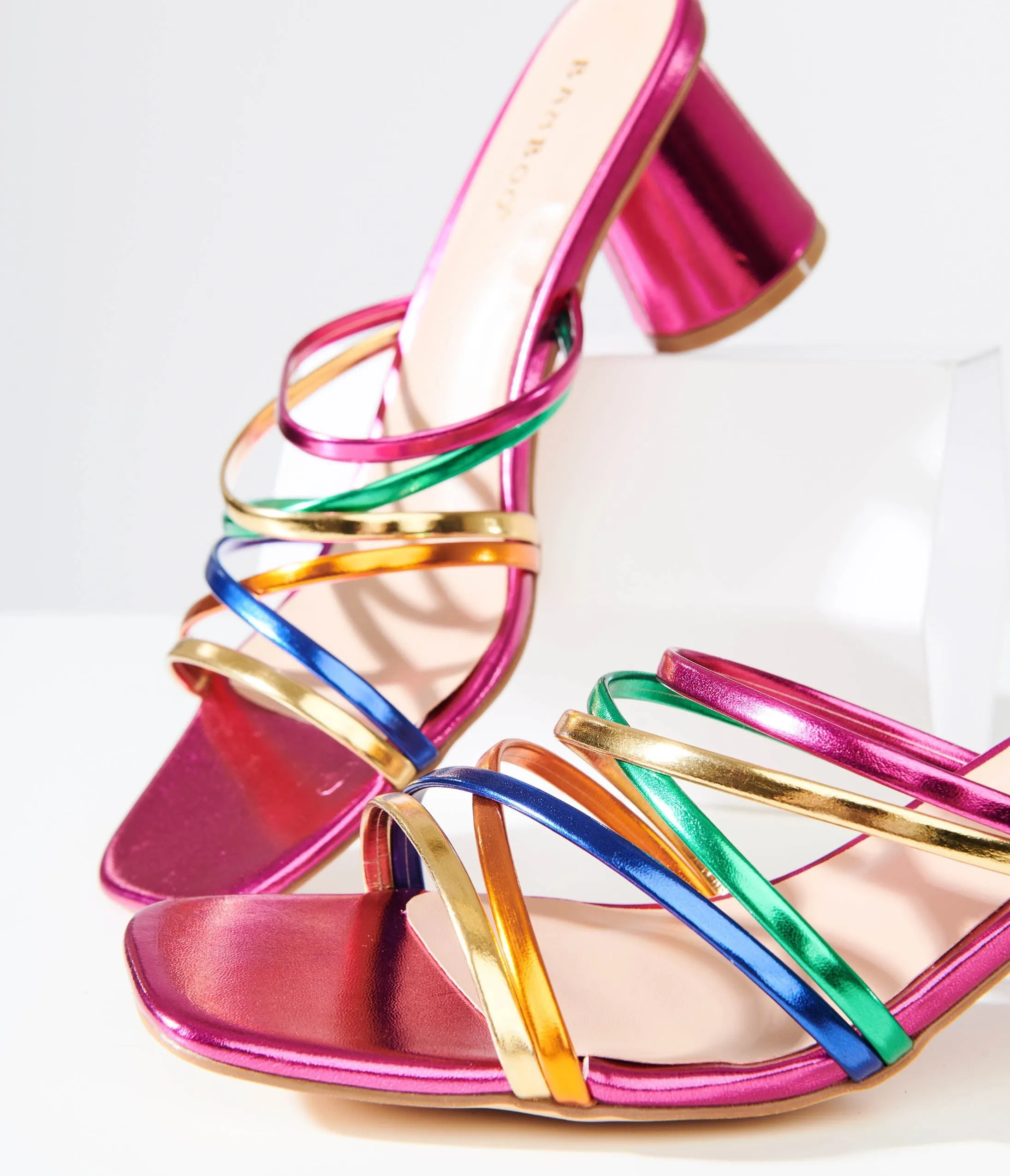 Y2K Rainbow & Pink Metallic Heel Sandals