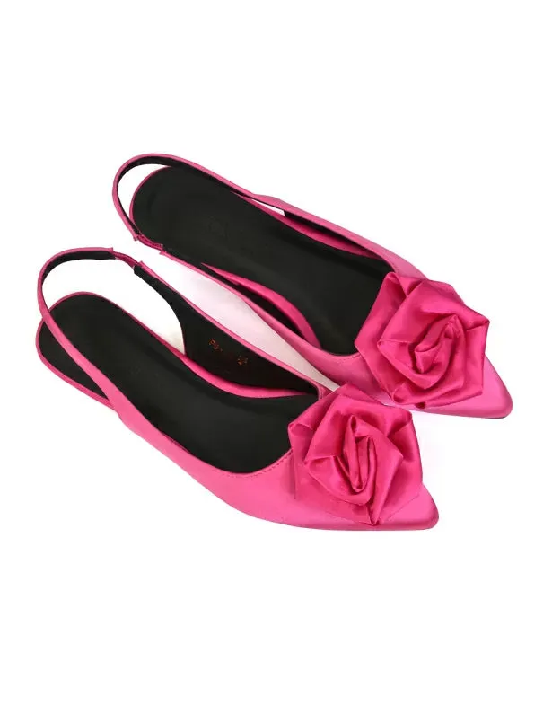 Zooey Rose Pointed Toe Sling Back Flat Ballerina Pump Shoes in Black