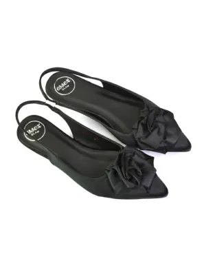 Zooey Rose Pointed Toe Sling Back Flat Ballerina Pump Shoes in Black