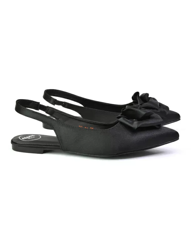 Zooey Rose Pointed Toe Sling Back Flat Ballerina Pump Shoes in Black